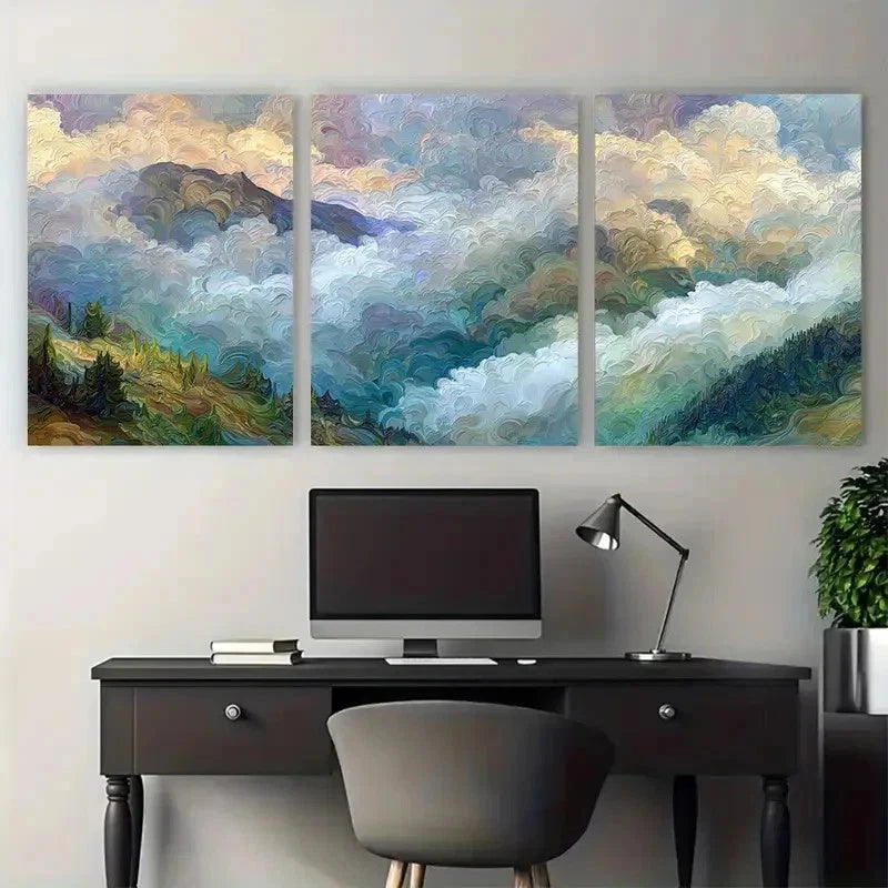 3pcs Abstract Mountain And Clouds Perfect Wall Art Set Canvas Framed 50x70cm - High Quality Print 100% Australian Made Wall Canvas Ready to Hang - Bella Home Decor
