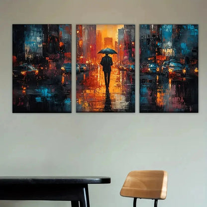 3pcs painting of a person walking in the rain Wall Art Set Canvas Framed 60x90cm - High Quality Print 100% Australian Made Wall Canvas Ready to Hang - Bella Home Decor