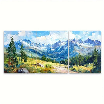 3pcs Lush Greenery and Snow Peaks ji  Wall Art Set Canvas Framed 40x60cm - High Quality Print 100% Australian Made Wall Canvas Ready to Hang