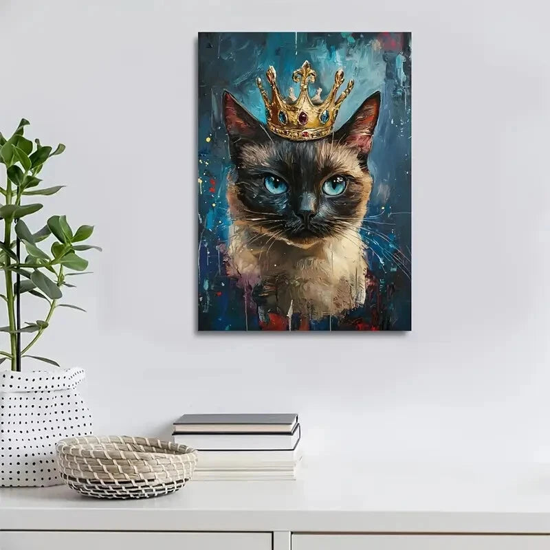 Beautiful Vibrant Colors & Pine Crown Cat Painting 40x60cm Metal Print Ready to Hang - Bella Home Decor