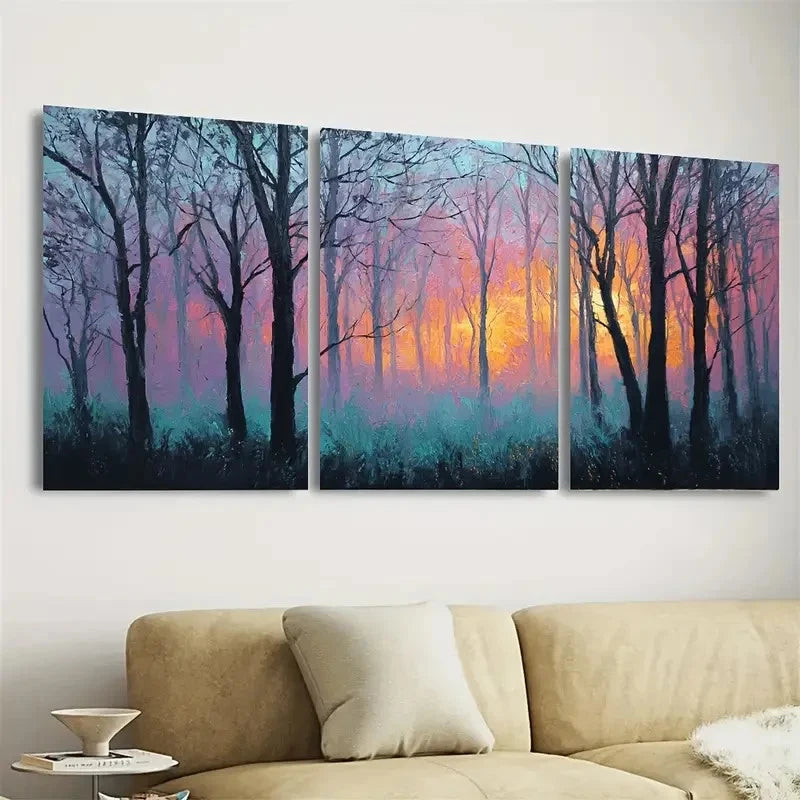 3pcs Sunrise Virginia Forest Misty Landscape Wall Art Set Canvas Framed 50x70cm - High Quality Print 100% Australian Made Wall Canvas Ready to Hang