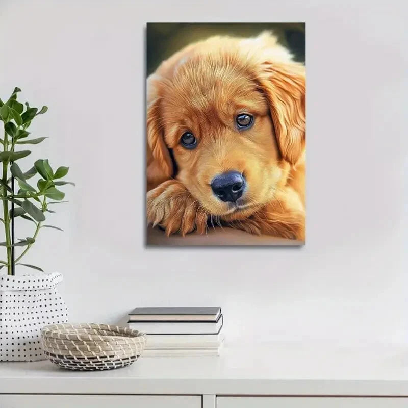 Beautiful Adorable Puppy Contemporary Painting 40x60cm Metal Print Ready to Hang - Bella Home Decor