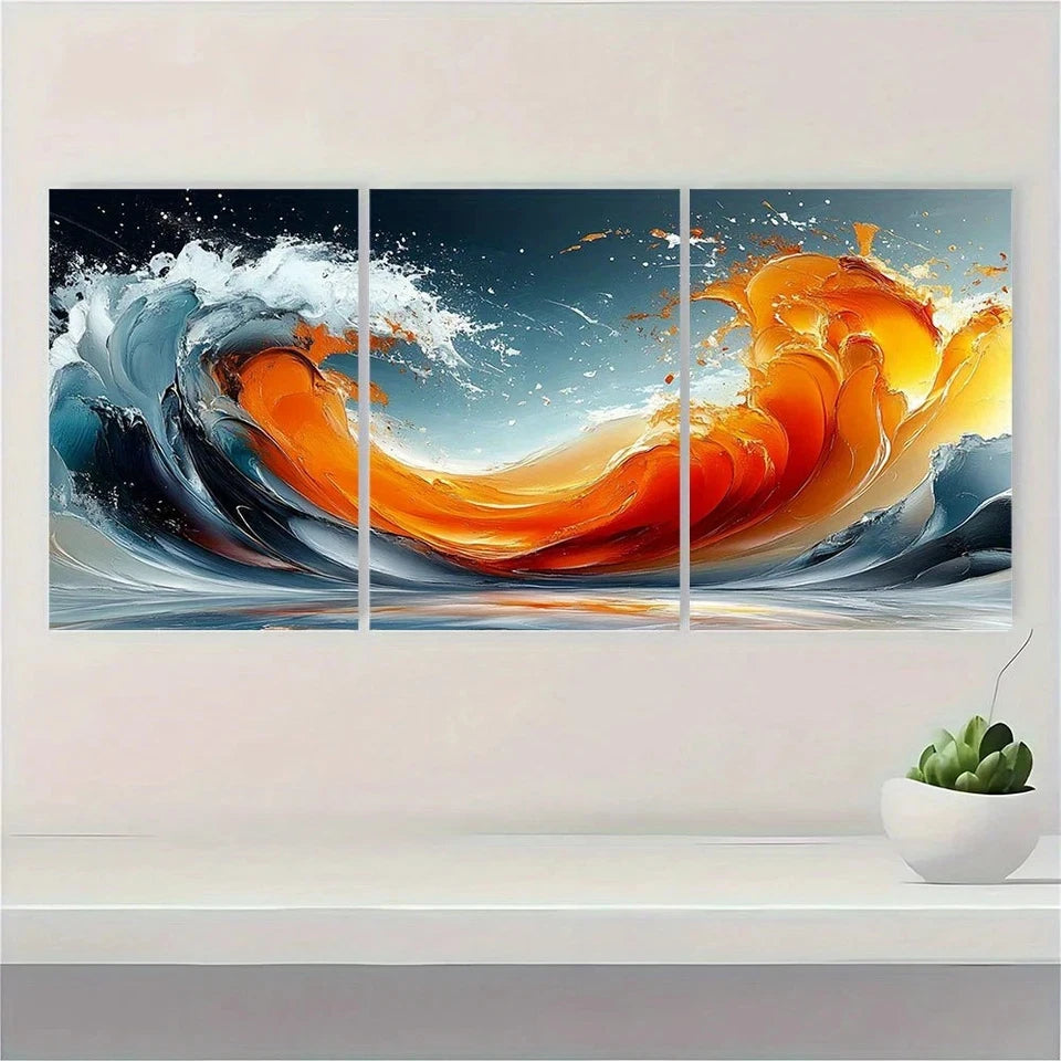 3pcs Scale Modern Abstract Orange Themed Metal Print Ready to Hang Art - Bella Home Decor