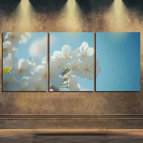 3pcs White Cherry Blossoms Beauty Nature Perfect Wall Art Set Canvas Unframed - High Quality Print 100% Australian Made Wall Canvas