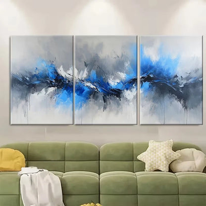 3pcs Abstract Blue And Grey Design Metal Print Ready to Hang Art - Bella Home Decor