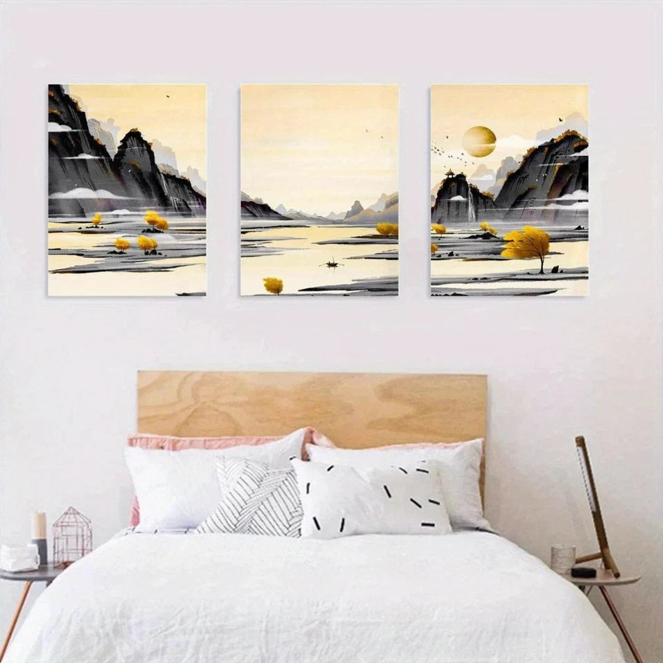 3pcs Clouds Mist & Wild Geese Serene Metal Print Ready to Hang Art - Bella Home Decor