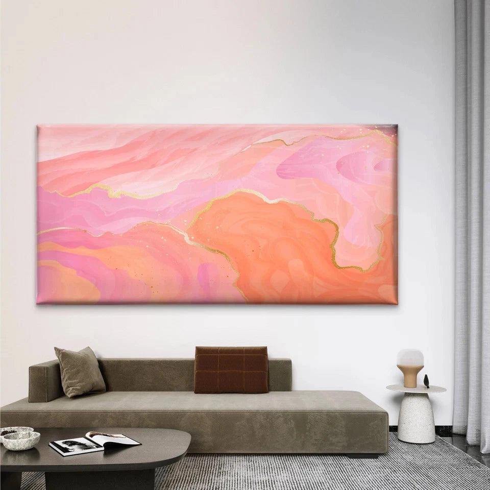 Abstract Swirl Of Pink And Gold Wall Art Canvas Office Home Room Framed 120x60cm