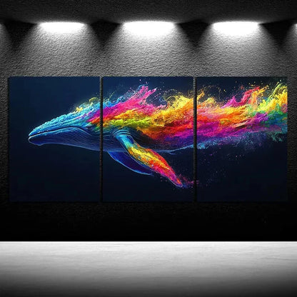 3pcs Colourful Marine Whales Pink Blue Metal Print Ready to Hang Art - Bella Home Decor