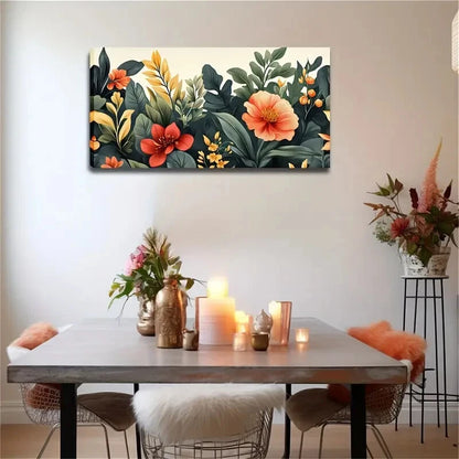 Orange Red Yellow Green Floral Wall Art Canvas Office Home Room Framed 120x60cm