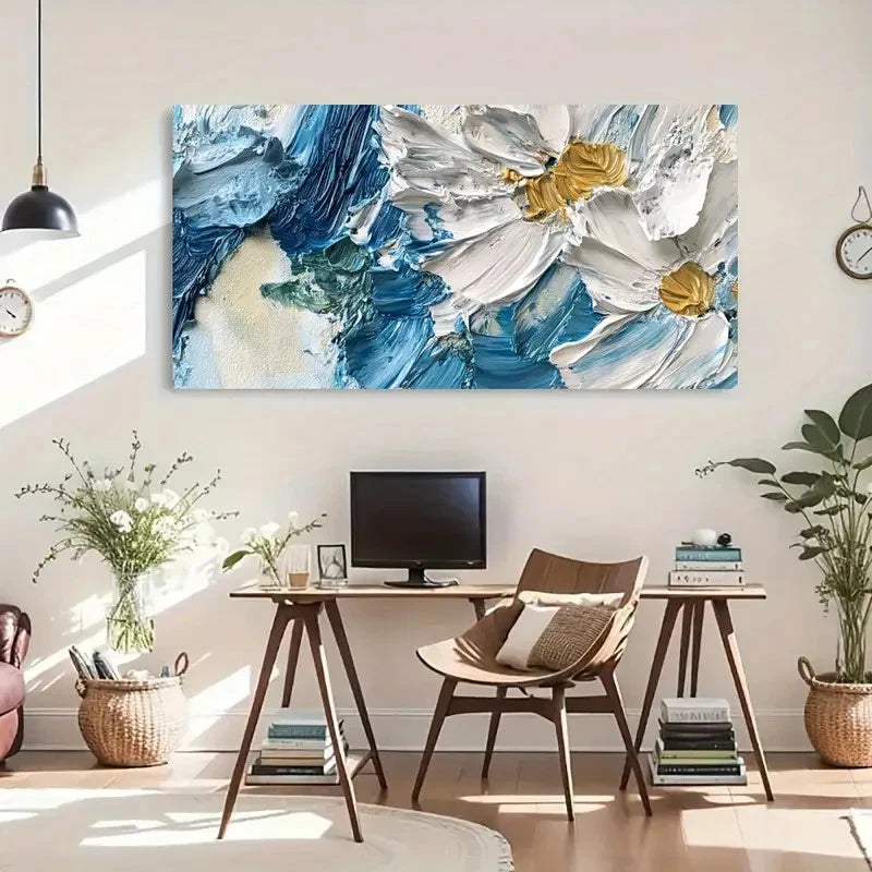 Floral Textured Brushstrokes Wall Art Canvas Office Home Room Framed 120x60cm - Bella Home Decor