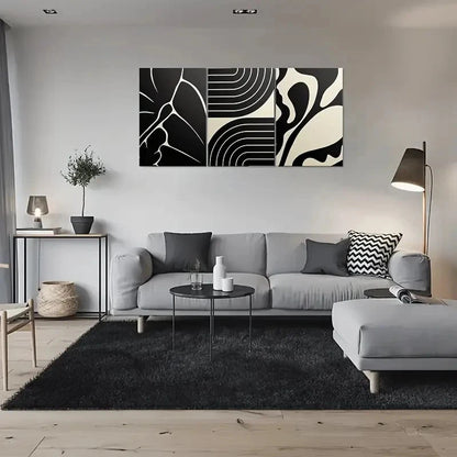 3pcs Black and White Geometric Metal Print Ready to Hang Art - Bella Home Decor