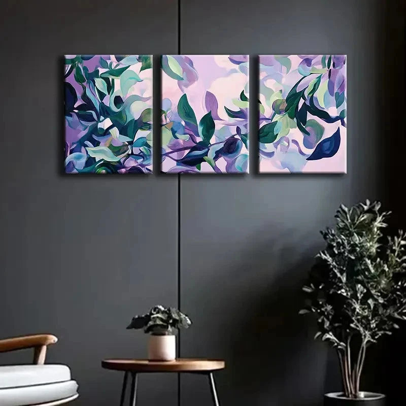 3pcs Abstract Leaf Cloth Painting Prints Metal Print Ready to Hang Art