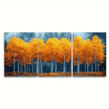 3pcs Vibrant Aspen Tree Golden Yellow Leaves  Wall Art Set Canvas Framed 50x70cm - High Quality Print 100% Australian Made Wall Canvas Ready to Hang