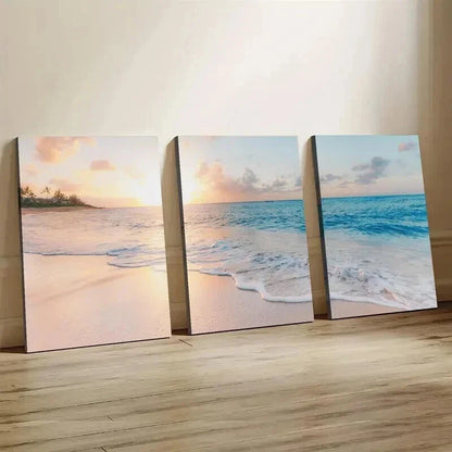 3pcs Ocean Beach Sunset Modern Deco Perfect Wall Art Set Canvas Framed 50x70cm - High Quality Print 100% Australian Made Wall Canvas Ready to Hang - Bella Home Decor