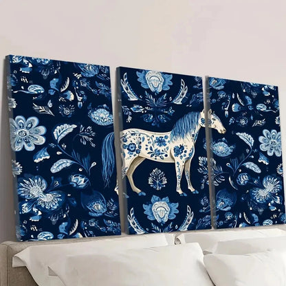 3pcs Horse Pattern Wall Art Set Canvas Framed 40x60cm - High Quality Print 100% Australian Made Wall Canvas Ready to Hang