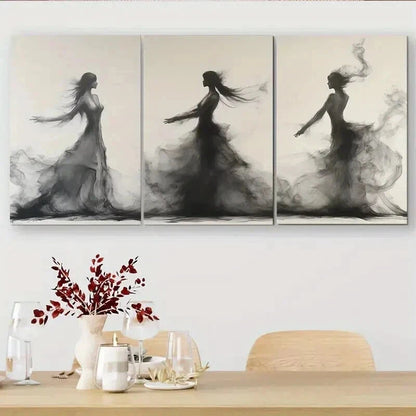 3pcs Flowing Black and White Figures Perfect Wall Art Set Canvas Framed 50x70cm - High Quality Print 100% Australian Made Wall Canvas Ready to Hang - Bella Home Decor
