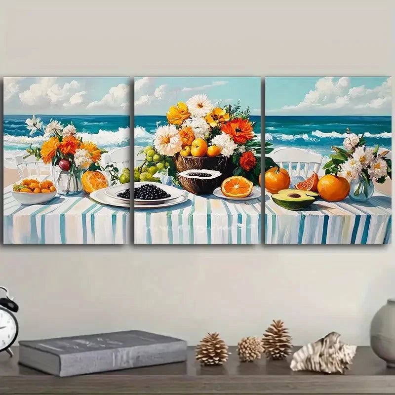 3pcs A Beautiful Still Life on the Beach  Wall Art Set Canvas Framed 60x90cm - High Quality Print 100% Australian Made Wall Canvas Ready to Hang - Bella Home Decor
