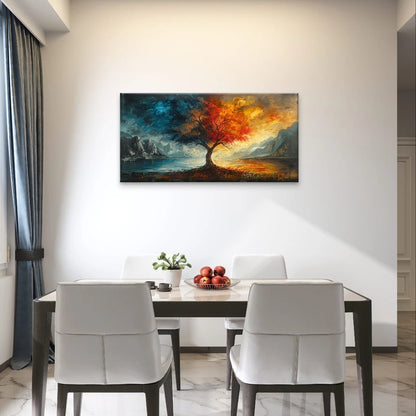 Rainbow Four Seasons Tree Wall Art Canvas Office Home Framed 120x60cm