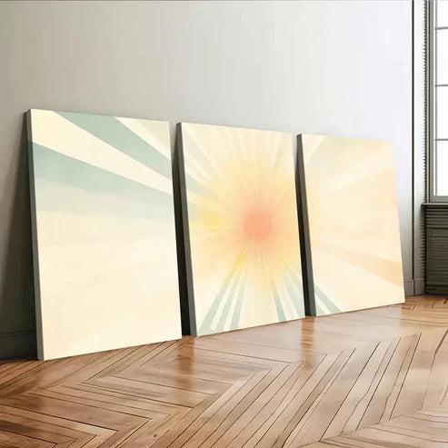 3pcs Sun Shining Art Blue Waves Orange & Yellow Wall Art Set Canvas Unframed - High Quality Print 100% Australian Made Wall Canvas