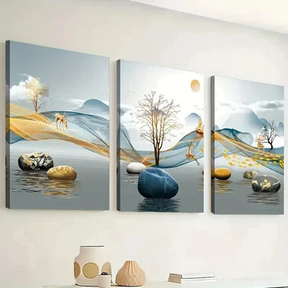 3pcs Landscape Elk Abstract Geometric Perfect Wall Art Canvas Unframed – High Quality Print 100% Australian Made Wall Canvas