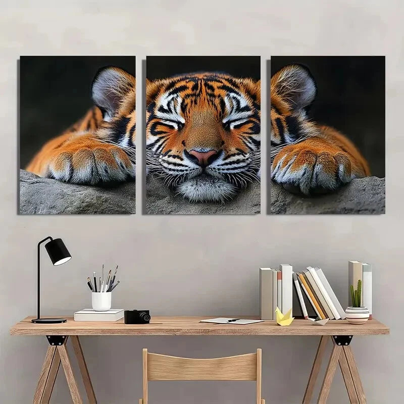 3pcs Beautiful Painting Animal Tiger Metal Print Ready to Hang Art - Bella Home Decor