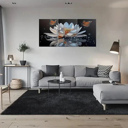 3pcs Tranquil for Lotus Pond Butterfly Wall Art Canvas Unframed - High Quality Print 100% Australian Made Wall Canvas