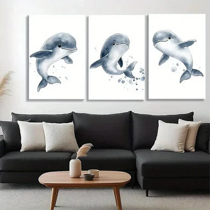 3pcs Playful Dolphin Energetic Sea Perfect Wall Art Canvas Unframed - High Quality Print 100% Australian Made Wall Canvas