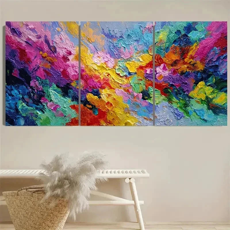 3pcs Vibrant Abstract Colorful Swirls Wall Art Set Canvas Framed 50x70cm - High Quality Print 100% Australian Made Wall Canvas Ready to Hang