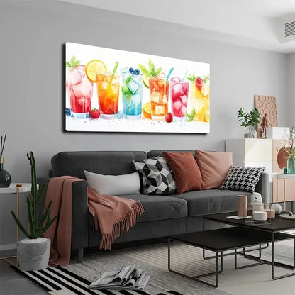 Cold Drinks In Different Colors Wall Art Canvas Office Home Room Framed 120x60cm - Bella Home Decor