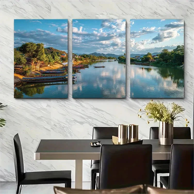 3pcs Thai Village Scenery Traditional Perfect Wall Art Set Canvas Framed 40x60cm - High Quality Print 100% Australian Made Wall Canvas Ready to Hang - Bella Home Decor