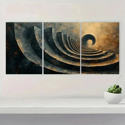 3pcs Geometric Spiral Ring Circle Pattern F T   Wall Art Set Canvas Framed 40x60cm - High Quality Print 100% Australian Made Wall Canvas Ready to Hang - Bella Home Decor