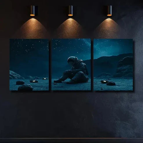 3pcs Astronaut on the Ground with Starry Sky Wall Art Canvas Unframed – High Quality Print 100% Australian Made Wall Canvas - Bella Home Decor