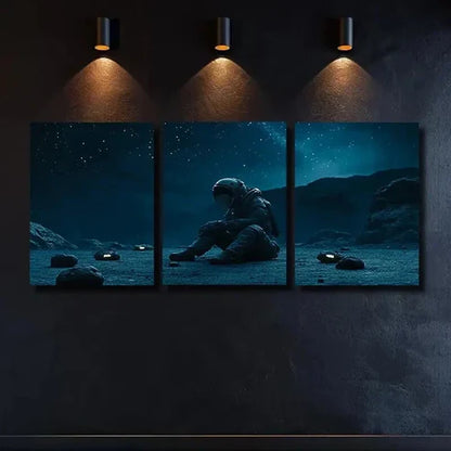 3pcs Astronaut on the Ground with Starry Sky Wall Art Canvas Unframed – High Quality Print 100% Australian Made Wall Canvas - Bella Home Decor