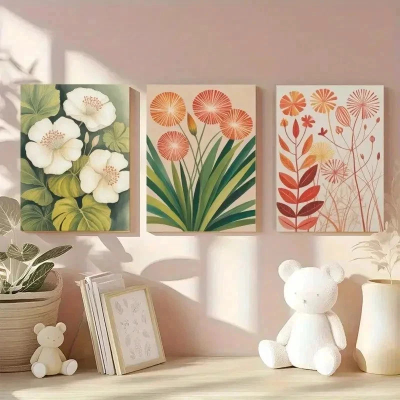 3pcs White Flowers, Orange Flowers Wall Art Set Canvas Framed 60x90cm - High Quality Print 100% Australian Made Wall Canvas Ready to Hang