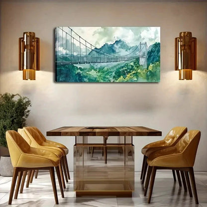 Suspension Bridge Over Valley Wall Art Canvas Office Home Room Framed 120x60cm - Bella Home Decor