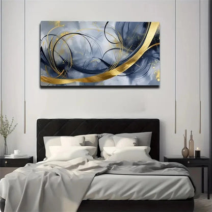Gray And Blue With Golden Wall Art canvas office home room framed 120x60cm