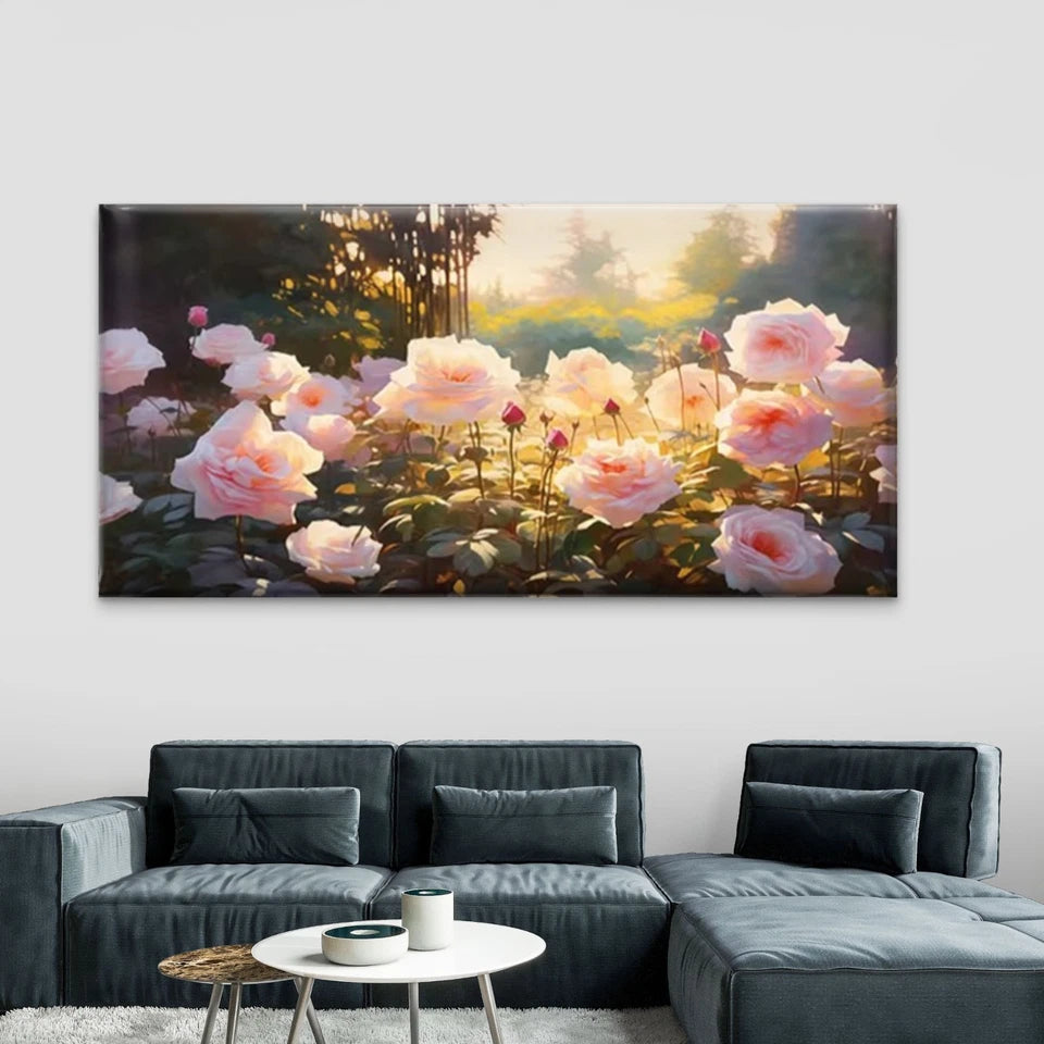 Delicate Pink Rose Blooming Wall Art Canvas Office Home Room Framed 120x60cm - Bella Home Decor