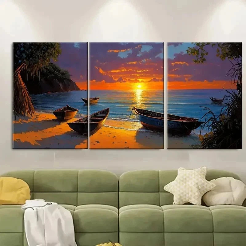 3pcs Tropical Beach Sunset Coastal Perfect Wall Art Set Canvas Framed 50x70cm - High Quality Print 100% Australian Made Wall Canvas Ready to Hang