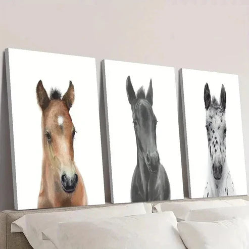 3pcs Brown Black White Pony Decoration Wall Art Canvas Unframed - High Quality Print 100% Australian Made Wall Canvas - Bella Home Decor