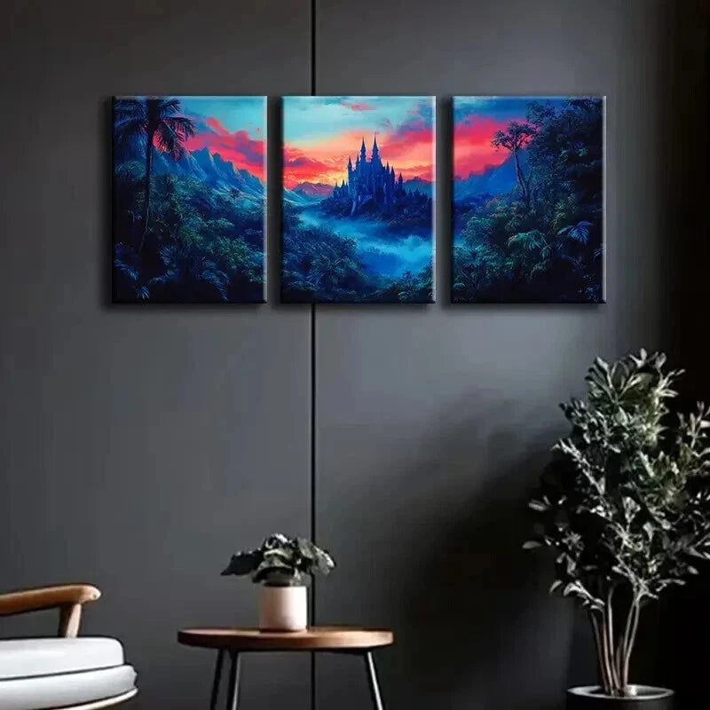 3pcs Castle at Dusk Scenery Dark Perfect Wall Art Set Canvas Framed 50x70cm - High Quality Print 100% Australian Made Wall Canvas Ready to Hang