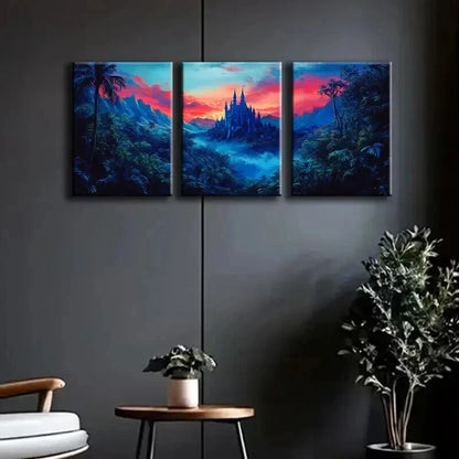 3pcs Castle at Dusk Scenery Dark Perfect Wall Art Set Canvas Framed 50x70cm - High Quality Print 100% Australian Made Wall Canvas Ready to Hang