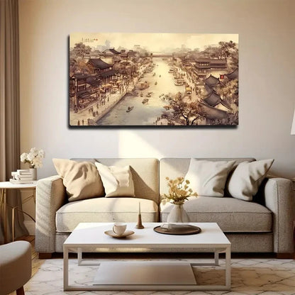 Chinese Cityscape Wall Art Canvas Office Home Room Framed 120x60cm