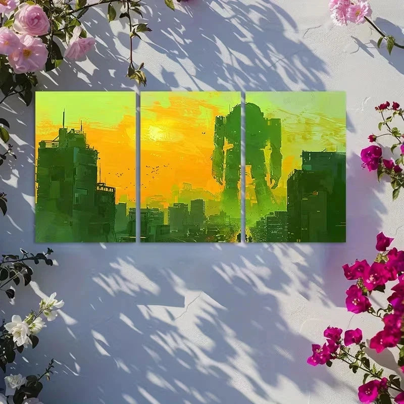 3pcs Concept Art of An Industrial City Metal Print Ready to Hang Art - Bella Home Decor