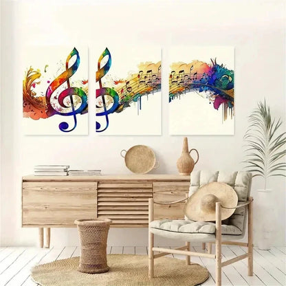 3pcs Rainbow Colorful Musical Notes Wall Art Set Canvas Framed 60x90cm - High Quality Print 100% Australian Made Wall Canvas Ready to Hang