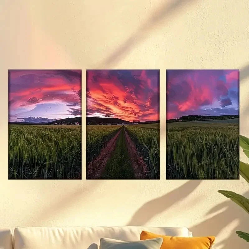 3pcs  Colorful abstract stunning sunset  Wall Art Set Canvas Framed 60x90cm - High Quality Print 100% Australian Made Wall Canvas Ready to Hang - Bella Home Decor