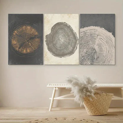 3pcs Pastel Grunge Wood Tree Rings Abstract Wall Art Set Canvas Unframed - High Quality Print 100% Australian Made Wall Canvas