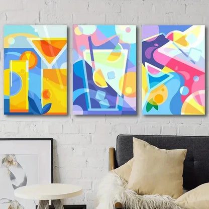 3pcs Colorful Abstract Cocktail Drink & Straw Wall Art Set Canvas Unframed - High Quality Print 100% Australian Made Wall Canvas - Bella Home Decor