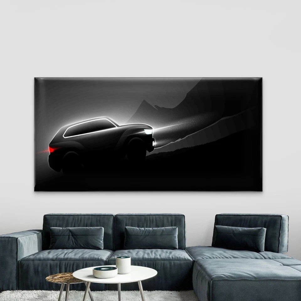 Black SUV Car Silhouette Wall Art Canvas Office Home Room Framed 120x60cm