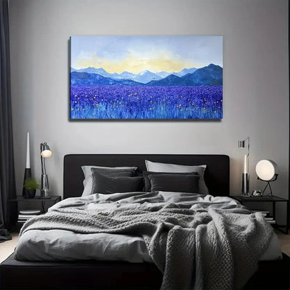 Purple Field Floral Painting Wall Art Canvas Office Home Room Framed 120x60cm