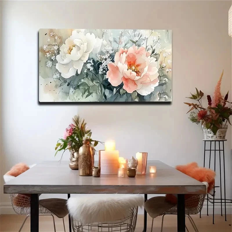 Pink Blooming Peony Flowers Wall Art Canvas Office Home Room Framed 120x60cm